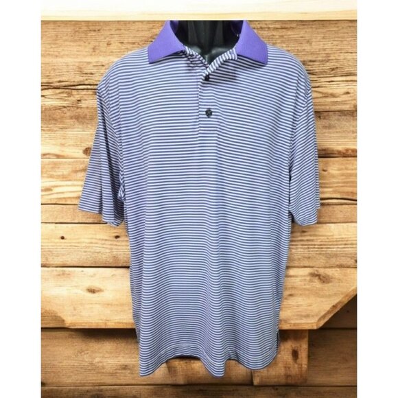 FootJoy FJ Mens Striped Purple-White Golf Apparel Polo Large - Picture 1 of 7